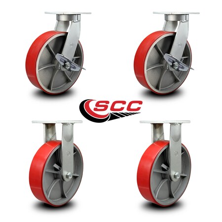 Service Caster 12 Inch Heavy Duty Red Poly on Cast Iron Wheel Caster Brakes 2 Rigid SCC, 2PK SCC-KP92S1230-PUR-RS-SLB-2-R-2